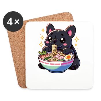 Cute French Bulldog Eats Ramen Noodles Frenchies - Coasters (set of 4) - white - Front