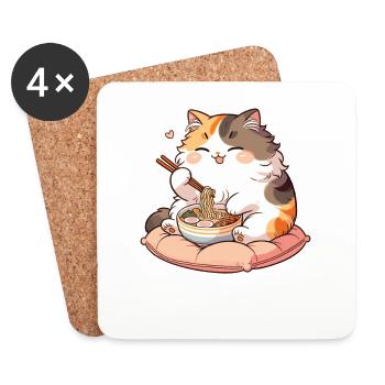 süße Katze isst Ramen Nudeln Katzen Ramen - Untersetzer (4er-Set) - Weiß - Vorne