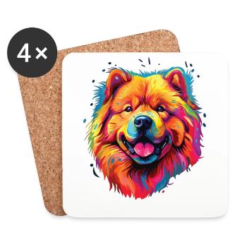 Wasserfarben Farbenfroher Chow Chow - Untersetzer (4er-Set) - Weiß - Vorne