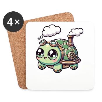 Kawaii Steampunk Schildkröte Fantasy Schildkröte - Untersetzer (4er-Set) - Weiß - Vorne