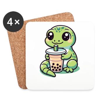Kawaii Gecko Bubble Tea Boba Gecko - Dessous de verre (lot de 4) - blanc - Devant