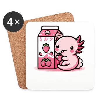 Axolotl lait de fraise rétro kawaii japon axolotl - Dessous de verre (lot de 4) - blanc - Devant
