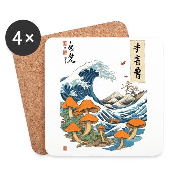 Japanische Welle Vintage Pilze Ukiyo-E Design - Untersetzer (4er-Set) - Weiß - Vorne