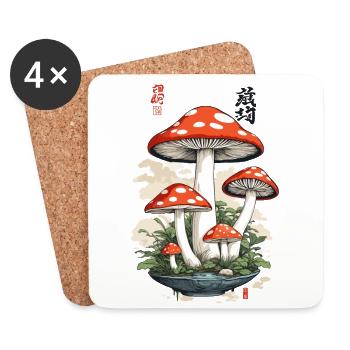 Vintage Japan Toadstool Mushroom Picker Art - Coasters (set of 4) - white - Front