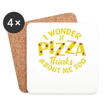 I wonder if Pizza thinks about me too - Untersetzer (4er-Set) - Weiß - Vorne
