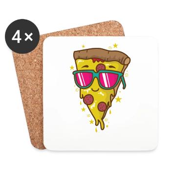 Pizza Stück mit Sonnenbrille - Untersetzer (4er-Set) - Weiß - Vorne