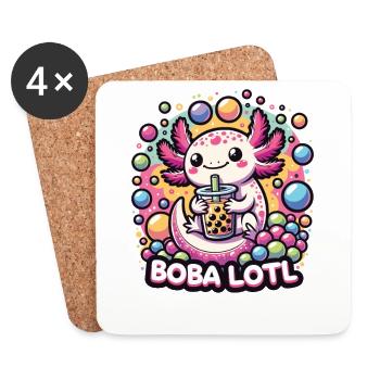 Kawaii Axolotl Bubble Tea Boba Axolotl - Dessous de verre (lot de 4) - blanc - Devant