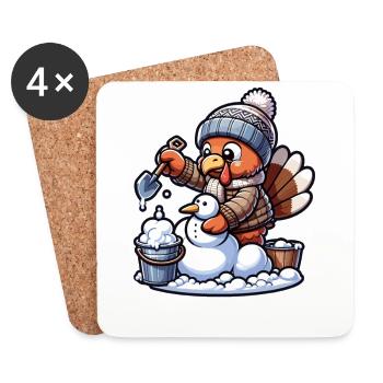 Une petite dinde construit un bonhomme de neige pour Thanksgiving - Dessous de verre (lot de 4) - blanc - Devant