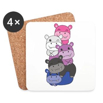 Genderfluid Flag Pride LGBTQ Cute Hippo - Coasters (set of 4) - white - Front