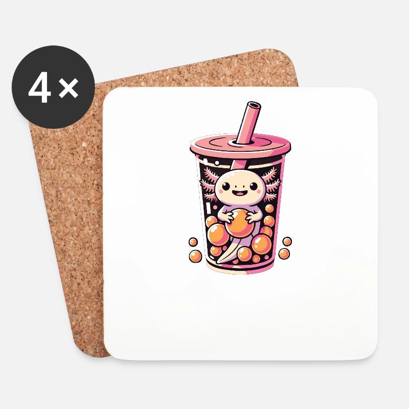 Kawaii Axolotl Bubble Tea Boba Axolotl - Untersetzer (4er-Set) - Weiß