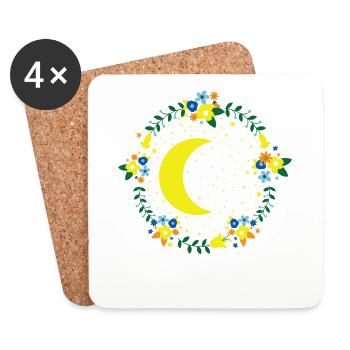 Moon with flowers, night sky, outer space - Coasters (set of 4) - white - Front