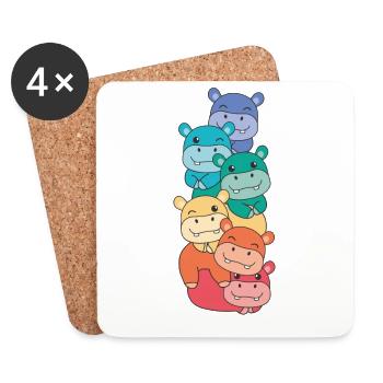 Regenbogen Flag Pride LGBTQ süßer Hippo Stapel - Untersetzer (4er-Set) - Weiß - Vorne