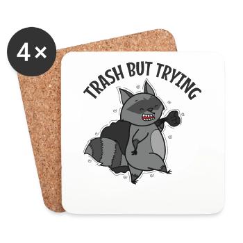 Trash mais essayant Raccoon Nocturnal - Dessous de verre (lot de 4) - blanc - Devant