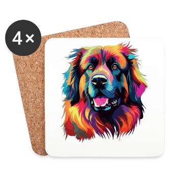 Watercolor Colorful Leonberger - Coasters (set of 4) - white - Front