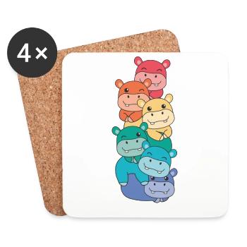 Regenbogen Flag Pride LGBTQ süßer Hippo Stapel - Untersetzer (4er-Set) - Weiß - Vorne