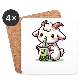 Kawaii chèvre bubble tea Boba chèvre - Dessous de verre (lot de 4) - blanc - Devant
