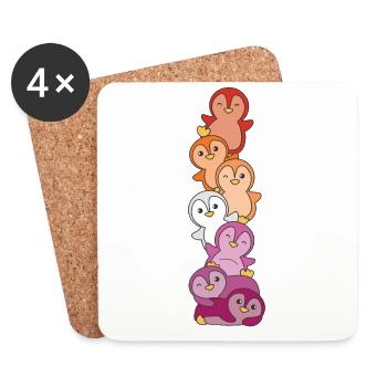 Lesbienne Drapeau Pride LGBTQ Pingouin mignon - Dessous de verre (lot de 4) - blanc - Devant
