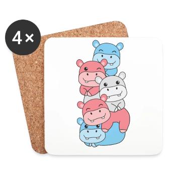 Transgender Flag Pride LGBTQ Cute Hippo Stack - Coasters (set of 4) - white - Front