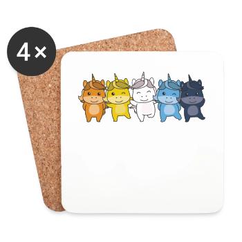 Aroace Flag Pride LGBTQ Licorne mignonne - Dessous de verre (lot de 4) - blanc - Devant