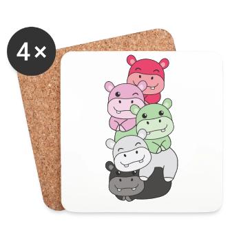 recipromantic Flag Pride LGBTQ süße Hippo - Untersetzer (4er-Set) - Weiß - Vorne
