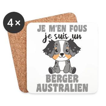 Je m'en fous je suis un berger australien - Hund - Untersetzer (4er-Set) - Weiß - Vorne