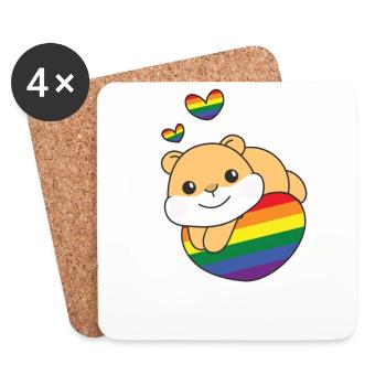 Rainbow Flag Pride LGBTQ Cute Hamster Love - Coasters (set of 4) - white - Front