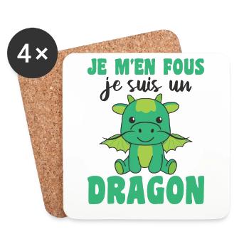 Je m'en fous je suis un dragon - süßer Drache - Untersetzer (4er-Set) - Weiß - Vorne