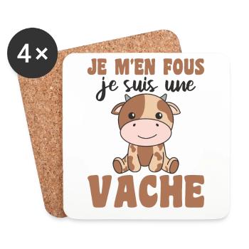 Je m'en fous je suis une vache - süße Kuh - Untersetzer (4er-Set) - Weiß - Vorne