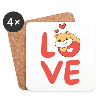 Hamster Saint-Valentin Animaux mignons Coeurs Amour - Dessous de verre (lot de 4) - blanc - Devant