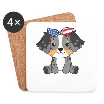 4. Juli amerikanischer Australian Shepherd USA - Untersetzer (4er-Set) - Weiß - Vorne