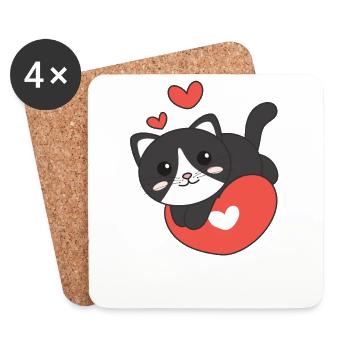 Saint-Valentin Chat Animaux Mignons Coeurs - Dessous de verre (lot de 4) - blanc - Devant
