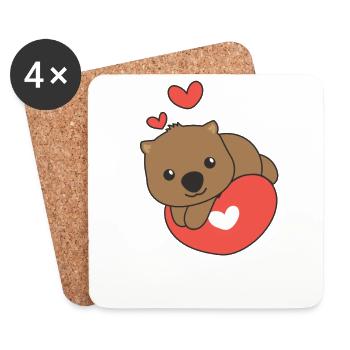 Wombat Valentine's Day Cute Animals Hearts - Coasters (set of 4) - white - Front