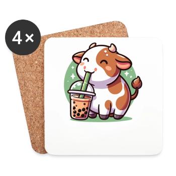 Vaches Kawaii Bubble Tea Boba Vache - Dessous de verre (lot de 4) - blanc - Devant