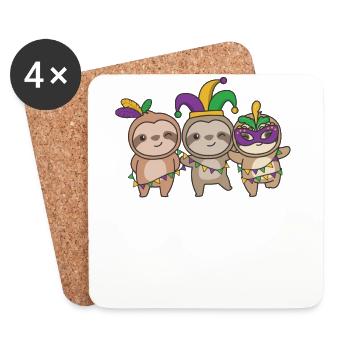Mardi Gras Faultier Faschings Kostüm - Untersetzer (4er-Set) - Weiß - Vorne