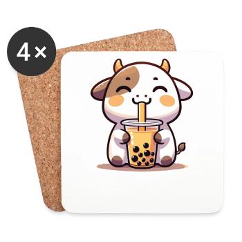 Kawaii Kühe Bubble Tea Boba Kuh - Untersetzer (4er-Set) - Weiß - Vorne