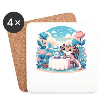 Kawaii Tea Party Pastel Axolotl - Coasters (set of 4) - white - Front