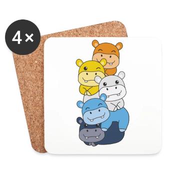 Aroace drapeau fierté LGBTQ mignon hippopotame pile - Dessous de verre (lot de 4) - blanc - Devant