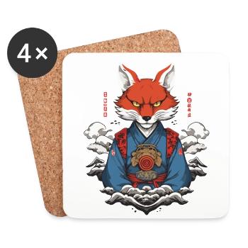 Kitsune Yokai Kimono Ukiyo-E Retro Japan Design - Dessous de verre (lot de 4) - blanc - Devant