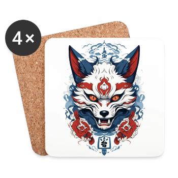 Japanische Kitsune Maske Yokai Ukiyo-E Design - Untersetzer (4er-Set) - Weiß - Vorne