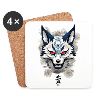 Vintage Kitsune Ukiyo-E Japan Streetwear - Coasters (set of 4) - white - Front