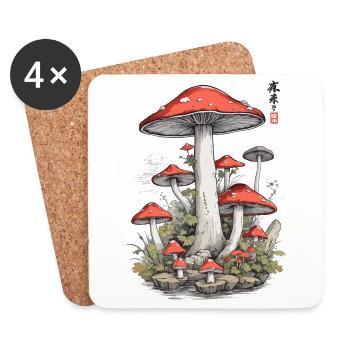 Champignon japonais Art Vintage champignon Design - Dessous de verre (lot de 4) - blanc - Devant