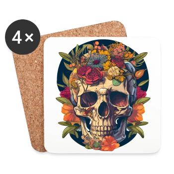Crâne humain et fleurs 22 - Dessous de verre (lot de 4) - blanc - Devant