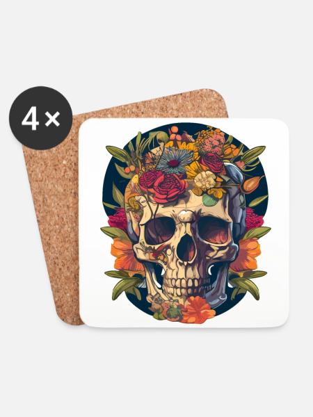 Human Skull & Flowers 22 - Coasters (set of 4) - white