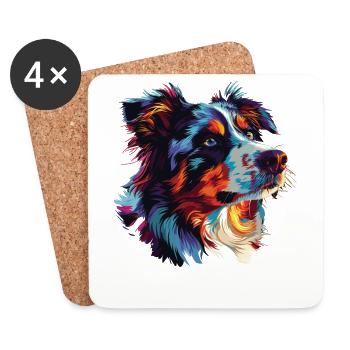 Watercolor Colorful Australian Shepherd - Coasters (set of 4) - white - Front
