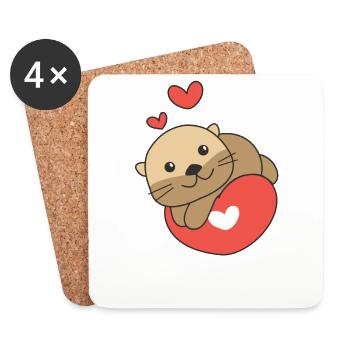Valentine's Day Otter Cute Animals Hearts - Coasters (set of 4) - white - Front