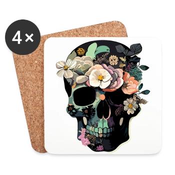 Menschlicher Schädel & Blumen 37 - Untersetzer (4er-Set) - Weiß - Vorne
