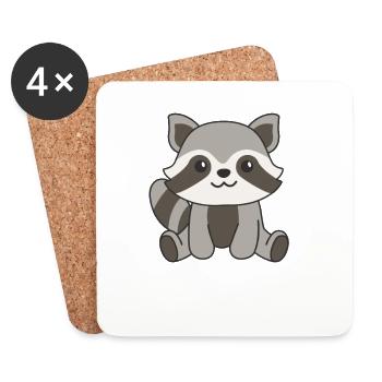 raton laveur animaux mignons pour enfants manga ratons laveurs - Dessous de verre (lot de 4) - blanc - Devant