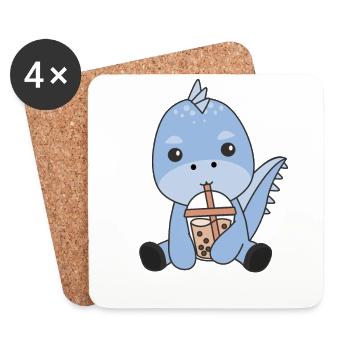 Dino Bubble Tea Dinos Animaux Mignons - Dessous de verre (lot de 4) - blanc - Devant