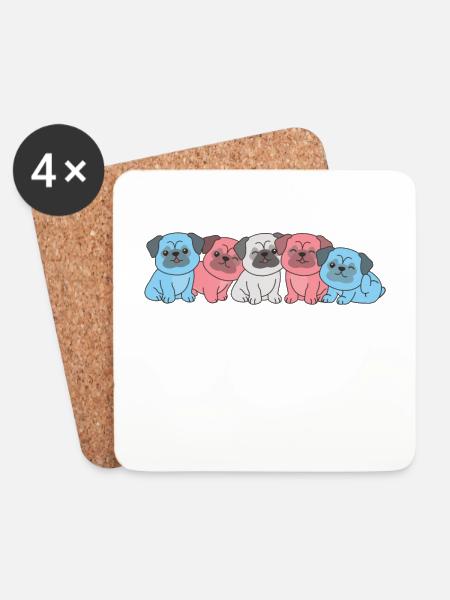Transgender Flag Mops Pride LGBTQ süße Hunde - Untersetzer (4er-Set) - Weiß