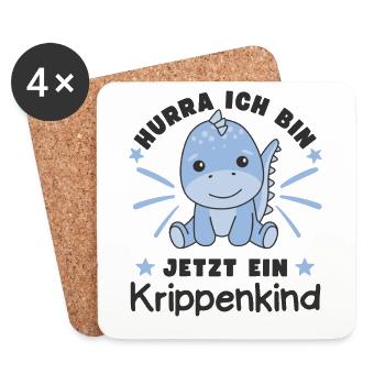 Hurra Ich Bin Jetzt Ein Krippenkind Dino - Untersetzer (4er-Set) - Weiß - Vorne